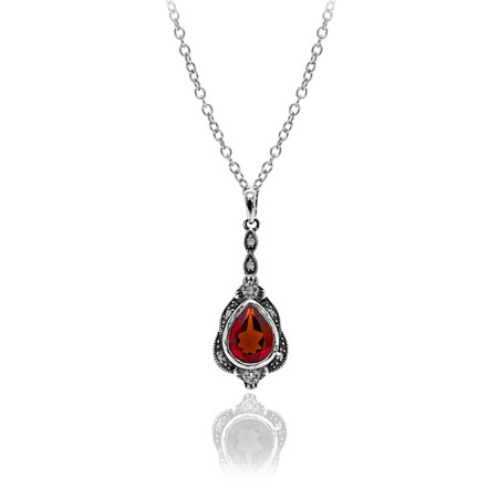 Garnet Teardrop Antique Setting with Marcasite - 01P320GFA - Click Image to Close